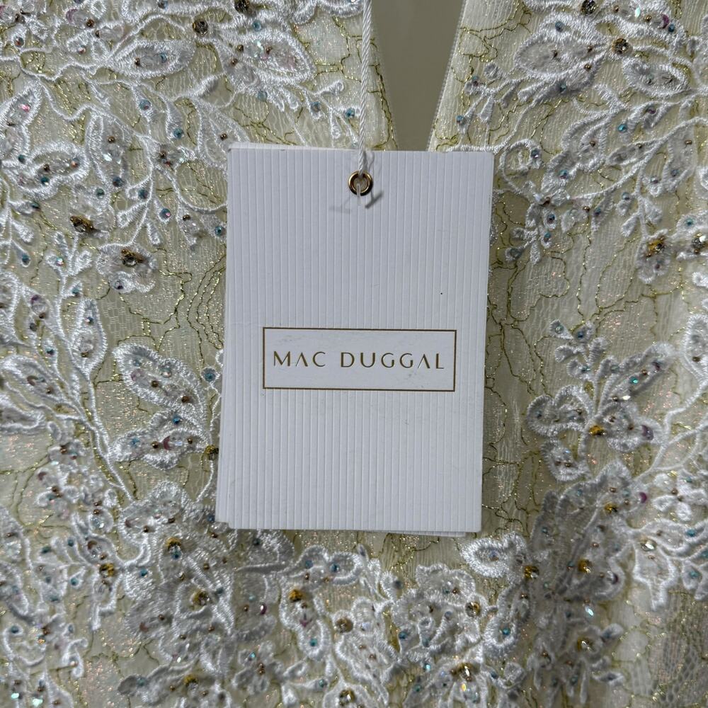 Mac Duggal Size 0 Delicate Floral Lace Long Evening Gown Ivory Prom Princesscore - Picture 10 of 16